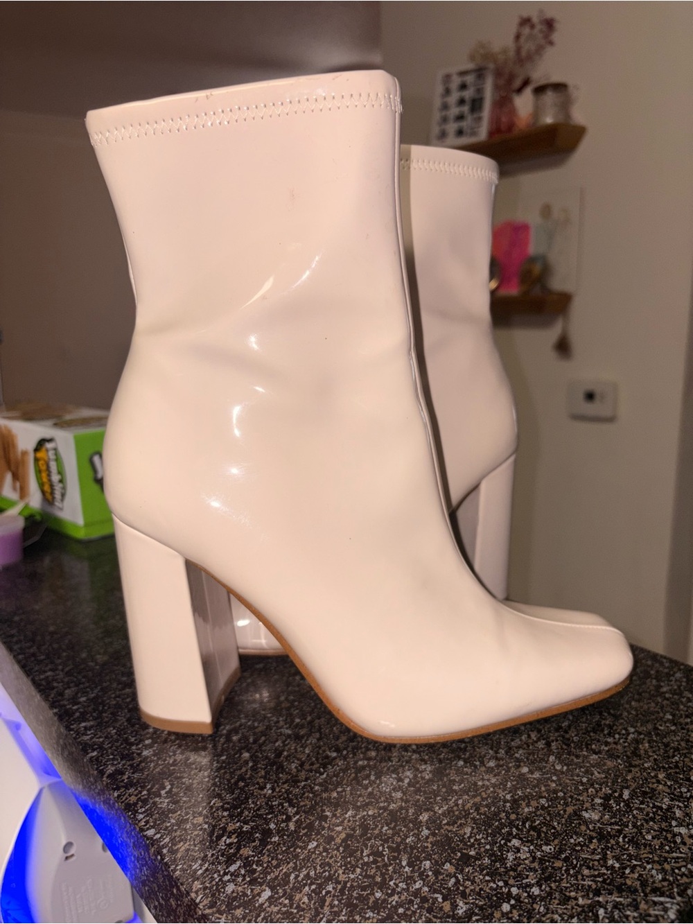 Women’s High Block Heel Ankle Boots in Cream